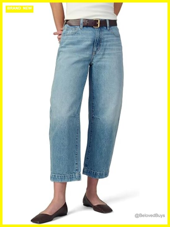 Denim - Relaxed Barrel Leg Jeans - High Rise, Ankle Length